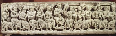 Cristo seduto e insegnante circondato dagli Apostoli, sarcofago cristiano in marmo, acquisito dalla chiesa di Rignieux-le-Franc, fine del IV secolo d.C. da Paleo Christian